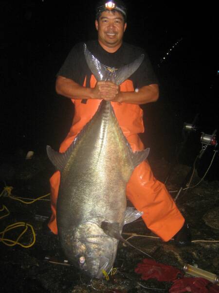 ulua fishing, Laron Kageyama, 100 pounds, Island  of Hawaii. 