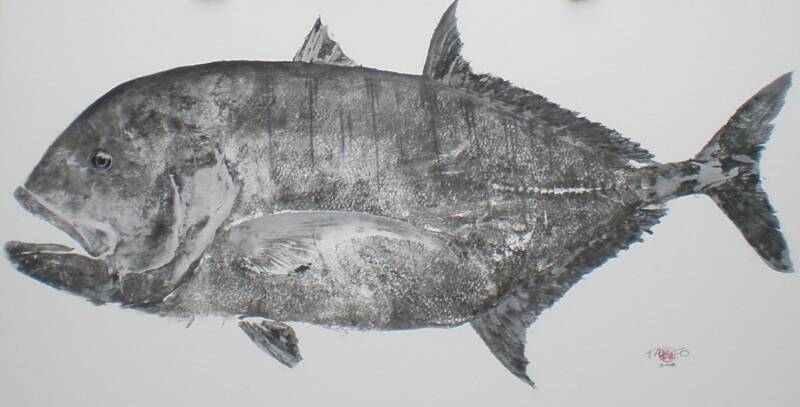 big ulua, 100 pounder, jack, fish art. 